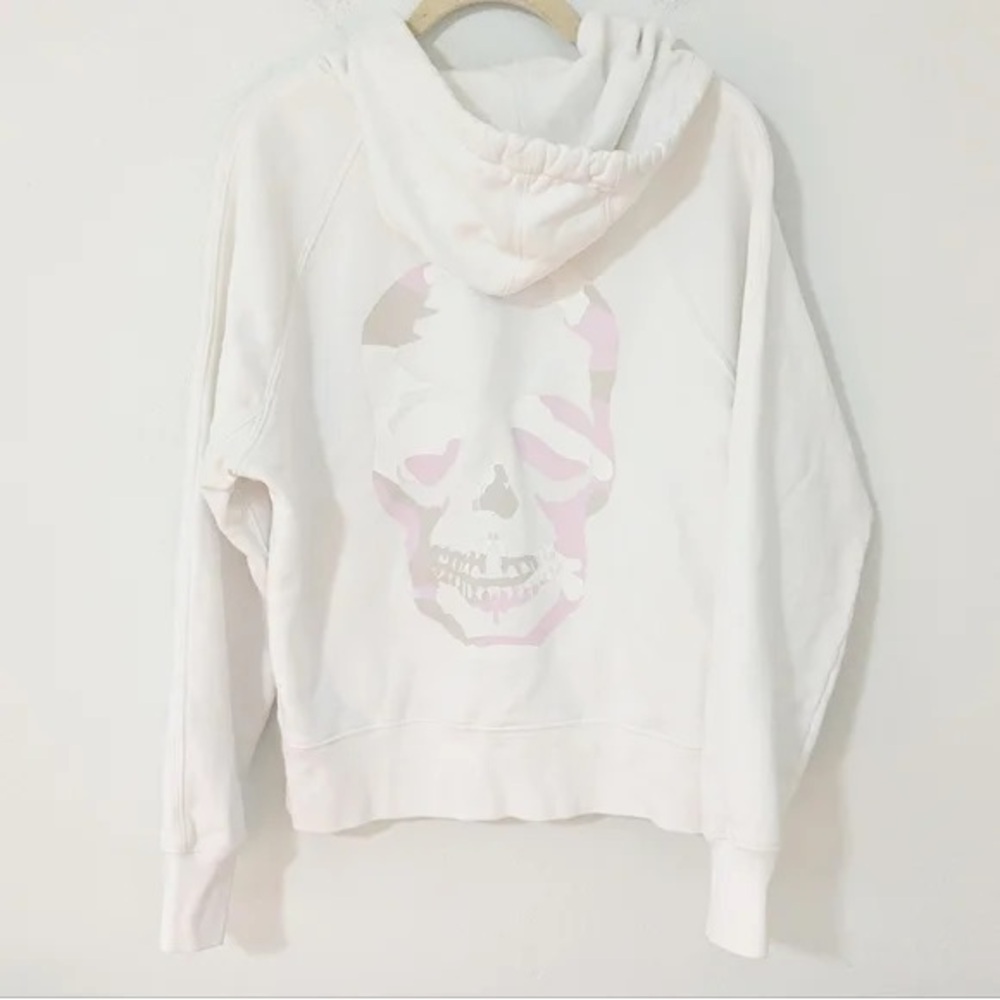 White zadig & voltaire hoodie with pink skull on the back. Small fit